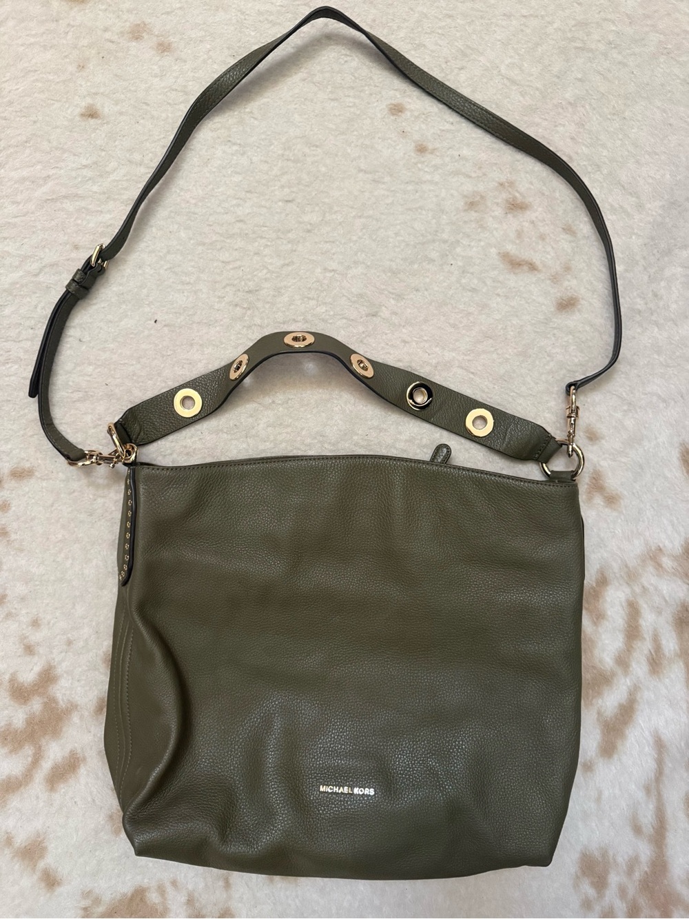 Michael Kors Olive Green Pebbled Leather Shoulder Bag with Gold Hardware